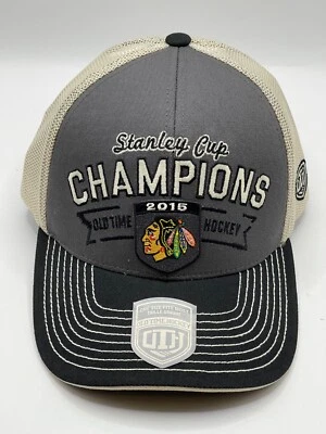 NUEVO SIN ETIQUETAS Chicago Blackhawks Old Time Hockey 2015 Stanley Cup Champs Sombrero Gorra SnapBack Foto 1 de 4