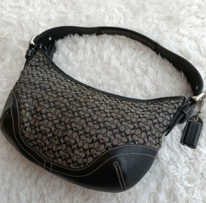 Vtg Auth COACH Mini Signature Canvas x Leather Black & Gray 6351 Hobo Bag USED# - Picture 1 of 14