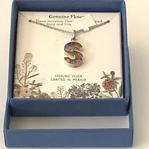 Seed & Sage Genuine Flowers Initial “S” Sterling Silver Necklace NEW - Picture 1 of 4
