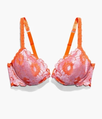 Sujetador Savage X Fenty Demi 44DD Amapolas Perfectas Morado Naranja Encaje Sin Forro Foto 1 de 4