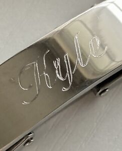 Mens 8.5” Stainless Steel Name Tag ID “Kyle” Black & Silver Bracelet 33grams