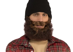 BROWN CURLY BEARD WITH ATTACHED MUSTACHE ADULT HALLOWEEN COSTUME ACCESSORY - Picture 1 of 1
