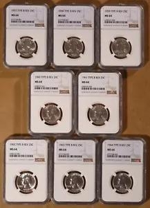 1957 to 1964 Washington Silver Quarters 'Type B Reverse' NGC MS64 - 8 Coins - Picture 1 of 9