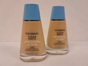 2 Covergirl Clean Matte Liquid Foundation Makeup #530 Classic Beige 1 fl oz NEW - Picture 1 of 2
