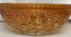 Fenton Imperial Marigold Carnival Glass "Open Rose"  Bowl 10" Relief Sawtooth - Picture 1 of 11