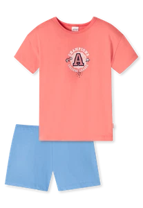 Schiesser 181040 Schlafanzug Pyjama Nachthemd Shorty koralle blau - Bild 1 von 1