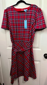 New Draper James Love Circle Angie Check Bow Waist Red Plaid Dress Size 24 - Picture 1 of 6