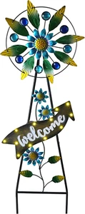 Hummingbird Solar Garden Stake - Purple Floral Wind Spinner Yard Art 26'' - Picture 1 of 5