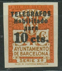 Barcelona Telegraph 1934 ☀ 10 cts Imperforated ☀ MNH/MNG HCV - Picture 1 of 2