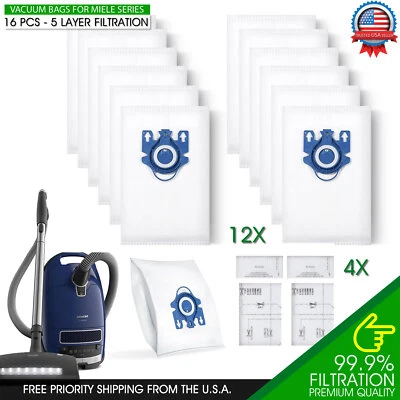 Juego de 16 bolsas de polvo de vacío para repuesto de filtro Miele FJM GN S2 S5 S8 C1 C2 C3 Foto 1 de 4