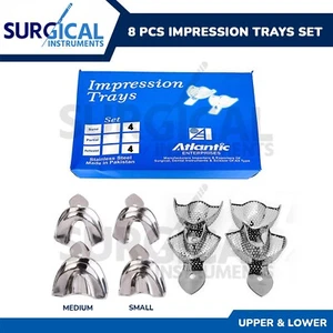 8 Metal Impression Trays 4 Solid & 4 Perforated Upper & Lower Dental Instruments - Picture 1 of 12