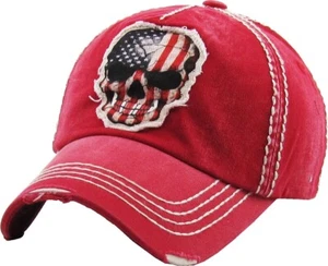 Skull USA Flag Vintage Distressed Baseball Cap Dad Hat Adjustable - Picture 1 of 13
