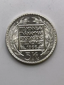 1866-1966 Suecia moneda de plata de 5 coronas BU - Imagen 1 de 2