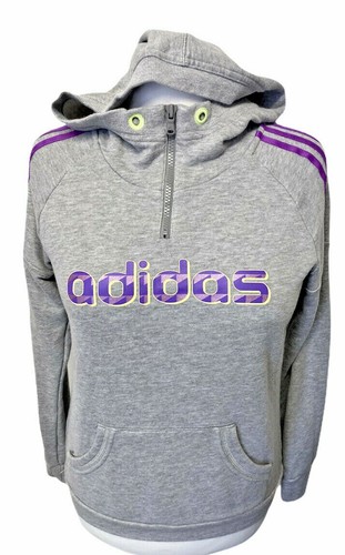 ADIDAS UK 12 14 Grigio Classico Striscia Felpa Donna Maniche Lunghe Cotone Come Nuovo