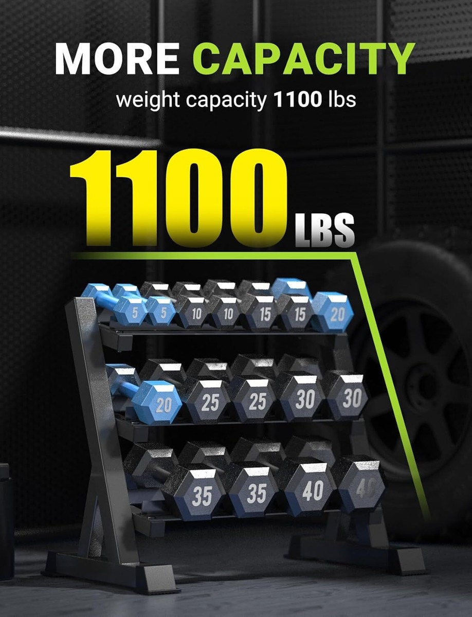 Heavy Duty Weight Stand VOPEAK 3-Tier Dumbbell Rack - 1100LB Capacity ...