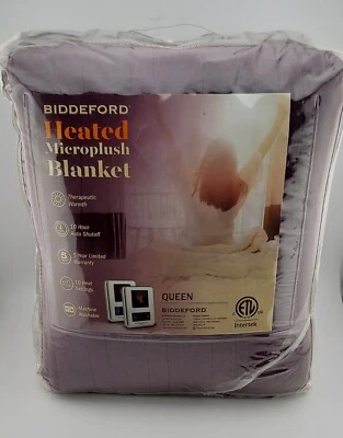 BIDDEFORD Microplush Heated Blanket Queen Midnight Purple 10 hr Auto Shutoff - Image 1 of 4