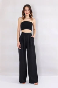 Pantalones plisados mujer palazzo cintura alta pierna ancha elegantes y cómodos - Imagen 1 de 17