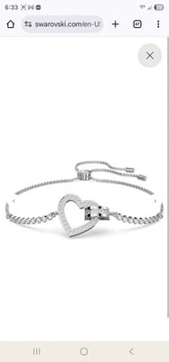 Preciosa Pulsera Swarovski Corazón, Blanco, Chapado en Rodio - 536447 Nueva Foto 1 de 4