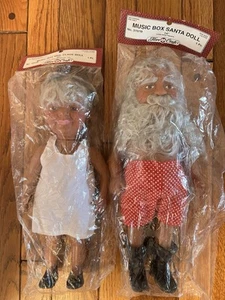 De colección Nuevo 1990 Fibra Craft TAN 14" Papá Noel y 13" Mrs Claus Caja de Música Muñecas 3203B - Imagen 1 de 2