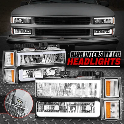 [C-LED DRL]Para 94-98 Chevy C10 C/K 1500 2500 Faro Parachoques Esquina Lámpara Cromo Foto 1 de 4