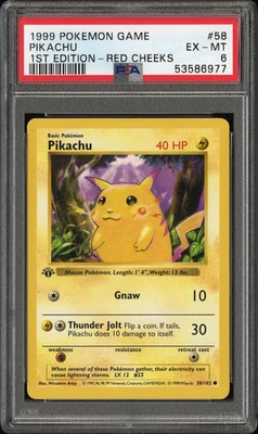 1999 Pokemon Game Pikachu #58 1ST Edition Red Cheeks Error PSA 6 - Image 1 of 2