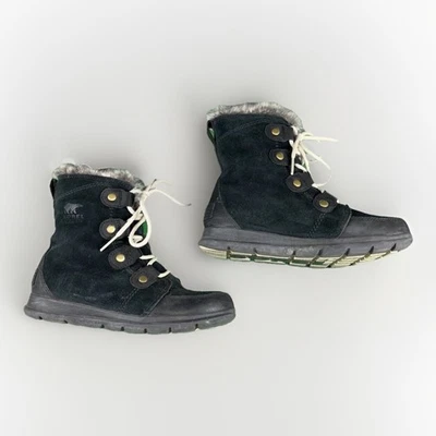 Sorel Womens Size 7 Black Explorer Joan Suede Faux Fur Trim Winter Boots - Image 1 of 4