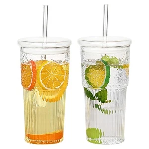 Glass Cups with Lids and Straws, 20oz Glass Cups Drinking Jar, Clear Iced Cof... - Picture 1 of 7