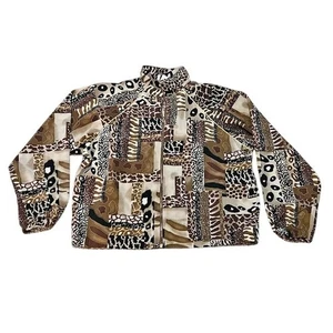 Teddi VTG Jacket Women Petite Large Brown Beige Animal Print Full Zip Patchwork - Picture 1 of 8
