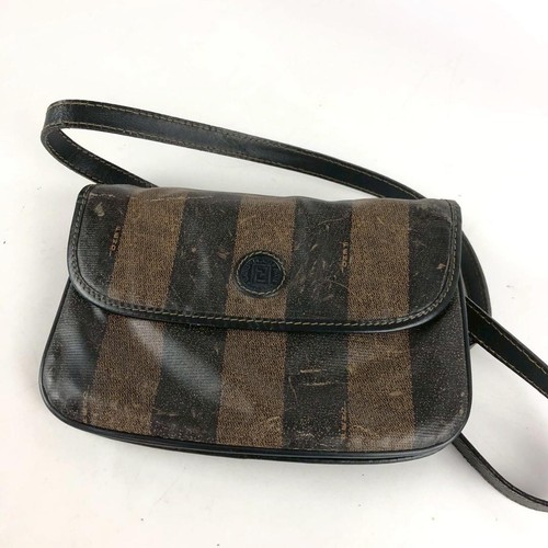 Borsa a tracolla FENDI vintage Pecan marrone righe pvc pelle usata donna dal Giappone