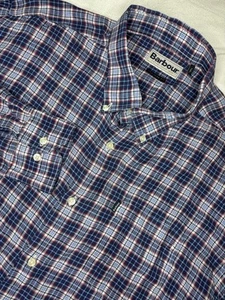 Barbour Long Sleeve Button Down Shirt Plaid Tailored Fit 100% Linen Blue & Red - Picture 1 of 8