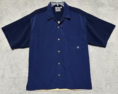 Rietveld Shirt Mens Large Blue Hawaiian Art Print Camp Button Up Beach Surf - Image 1 of 4