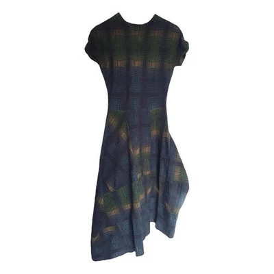 Vestido midi Missoni abstracto tartán a cuadros para mujer talla 42 manga gorra tejido verde azul Foto 1 de 4