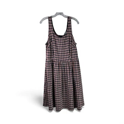 ModCloth Optimistic Effect Dress Womens 1X Red Blue Houndstooth Plaid Sleeveless - Image 1 of 4