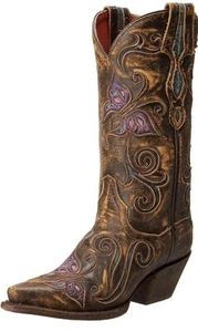 Dan Post Womens Cambria Cowgirl Boots Leather Distressed Purple Butterflies 7.5 - Picture 1 of 22