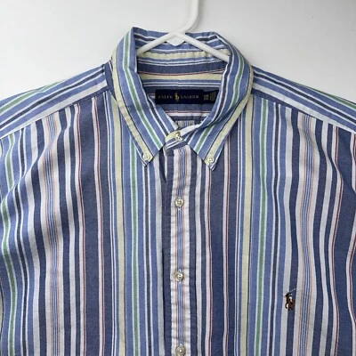 Camisa Ralph Lauren Oxford Para Hombres 2XB Azul Amarillo Blanco Verde Rayas Carne Poni Foto 1 de 4