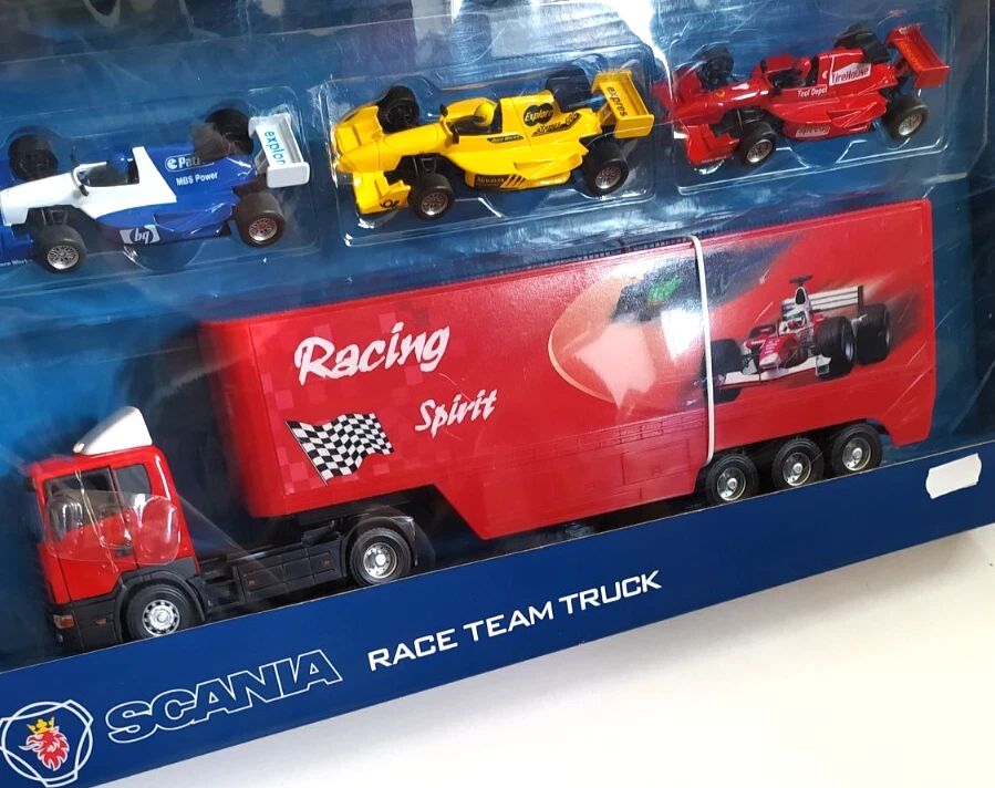 AUTOMAXX PLAY SET  1:43 DIE CAST CAMION SCANIA RACE TEAM TRUCK + 3 AUTO F1  2202 - Immagine 1 di 2