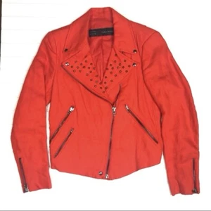 Zara Red Studded Moto Jacket Size Medium  - Picture 1 of 7