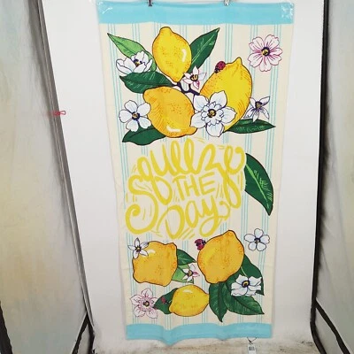 NWT Vera Bradley LEMON GROVE Yellow White Blue Large Beach Towel 33x66 - Image 1 of 4
