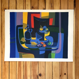 Litografia astratta vintage Marcel Mouly firmata numerata moderna natura morta frutta - Foto 1 di 8
