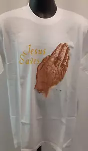Vintage Jesus Saves Praying Hands / White T-Shirt- LT / New /Cotton 1991 Design - Picture 1 of 22