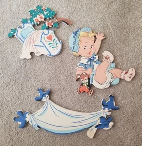 Antique Rock a Bye Baby Wooden Nursery Wall Decor Set (Dolly Toy Company, 1952) - Picture 1 of 6