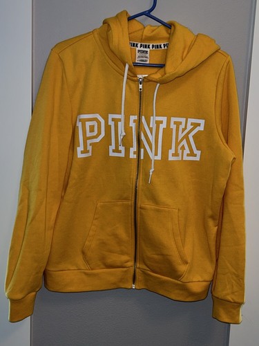 UNDERCOVER Felpa con cappuccio Victoria's Secret ROSA full zip logo grafico gialla nuova con etichetta grande