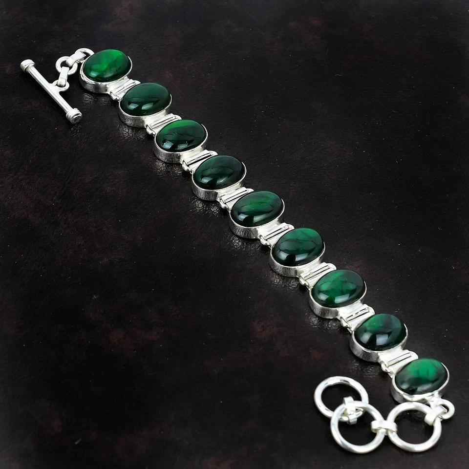 Pulseira de prata esterlina 925 verde labradorita feita à mão - Imagem 1 de 3