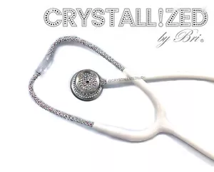 Bling MDF MD One Stethoscope AUSTRIAN CRYSTALS Custom Bedazzled Nurse Dr White - Picture 1 of 12