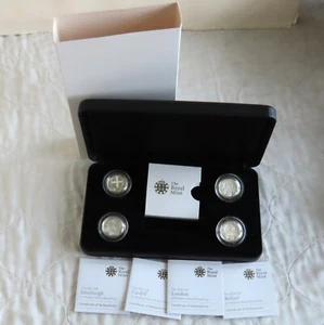 UK 2010 - 2011 CITIES PIEDFORT 4 COIN SILVER PROOF SET -boxed/coas - Picture 1 of 4