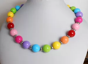 AUFFALLENDE Kette aus Kugel Perlen 14 mm in Regenbogen Farben Bunt - Bild 1 von 5
