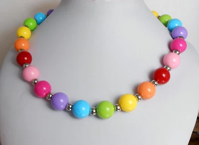AUFFALLENDE Kette aus Kugel Perlen 14 mm in Regenbogen Farben Bunt - Bild 1 von 4
