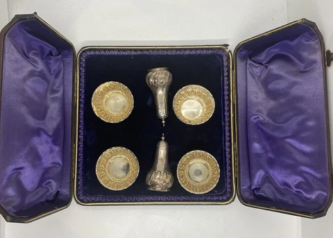Atkin Bros Sterling Salt and Pepper Set with Case Cover