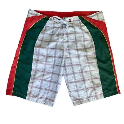 Bañador corto vintage a rayas rojas para hombre talla XL a cuadros cerveza Jamaica Foto 1 de 4