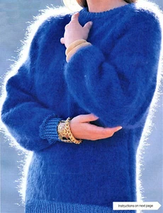 Flauschiger Oversize Mohair Pullover Strickmuster 32-38 Zoll Einsatz 5,5 mm Nadeln - Bild 1 von 1